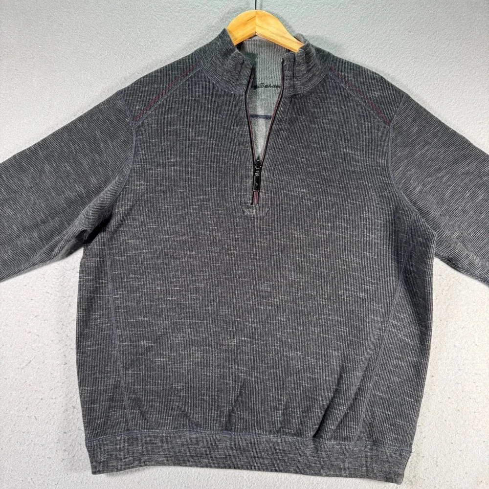 Tommy‎ Bahama Reversible Half Zip Sweater Mens Large Gray Knit Classic Comfort